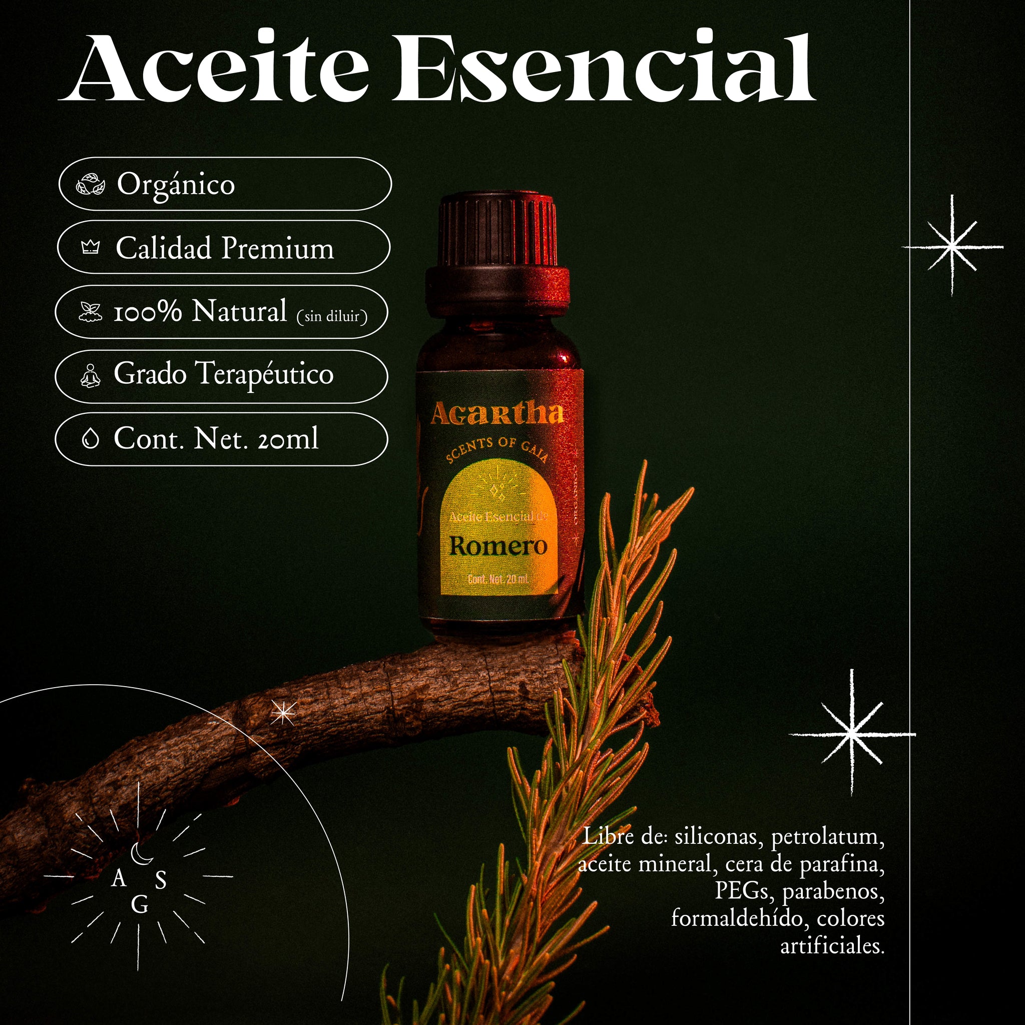 Aceite Esencial de Romero, 20 ml